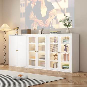 Bookshelf storage rack living room household glass display cabinet wrought door iron bookcase low cabinet children storage cabinet storage cabinet