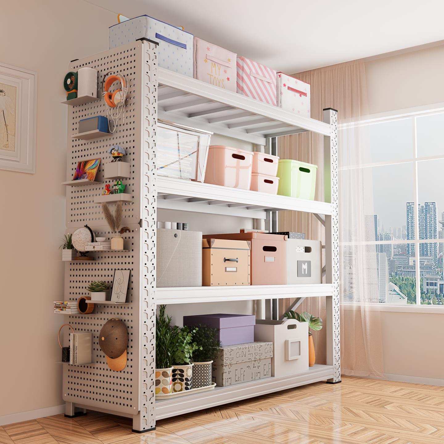 Shelf multi-layer storage rack hole plate floor-standing household storage rack balcony commercial supermarket express storage iron shelf