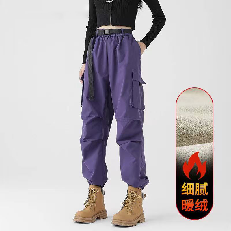 Lulusonic Purple Outdoor Hiking Pants for Women, Spring, Autumn and Winter Styles, Fleece-Lined, Windproof, Jogger-Style, Mountaineering Cargo Pants for Men