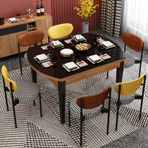 Modern minimalist dining table telescopic household small apartment dining table living room Nordic folding round table dining table and chair combination