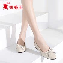 Spider king trump flat bottom soft leather small leather leather shoes without grinding feet pregnant woman soft bottom beige light mouth autumn and womens single shoes