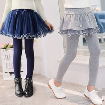 Balaba girls dress pants fake two spring and autumn clothes girl pants CUHK childrens pure cotton trousers children hit bottom pants