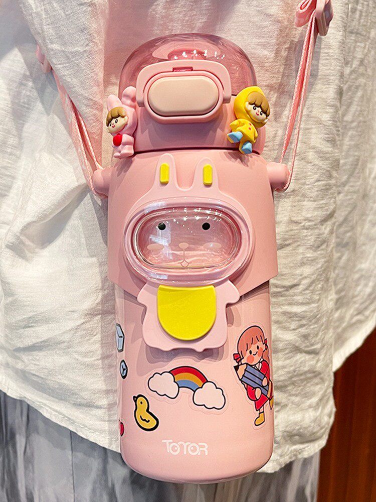 Japanese children's baby insulated cup with straw portable tennis red water glass student stainless steel cup children cute