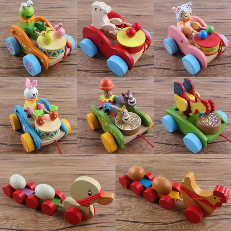 Hand-pulled cart towed toddler toy hand-pulled truck rabbit drum pulling line cart animal cartoon toy trailer