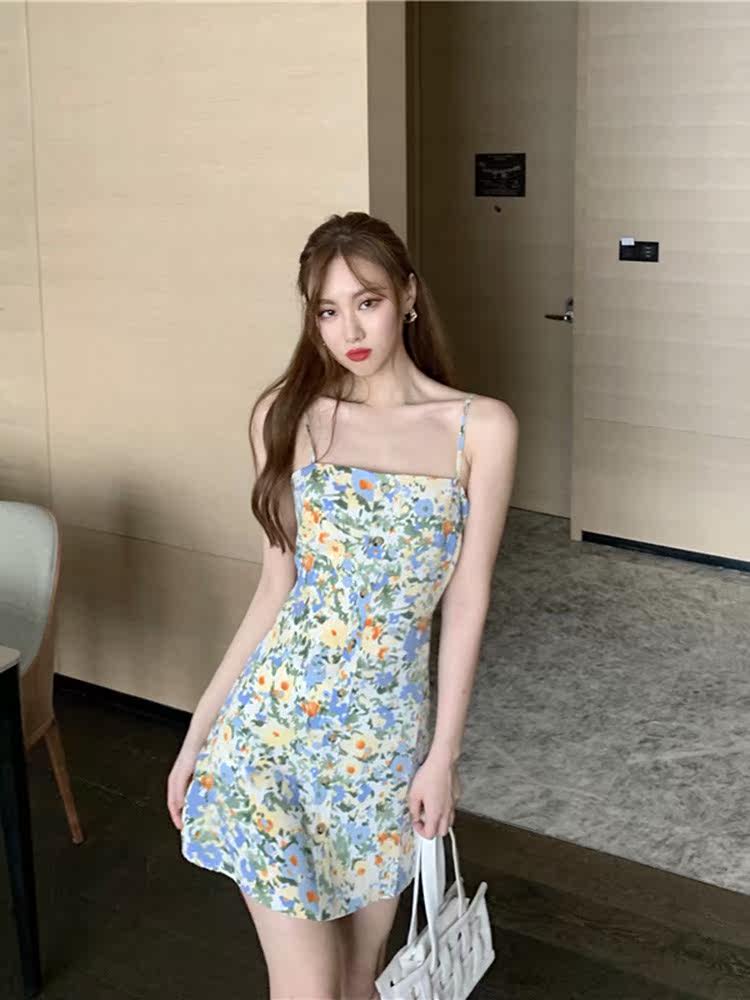 Korean version of dress up to hip woman's new harness beauty back 2020 Summer dress for small crummy short dress Sexy