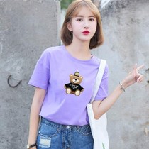 Purple t-shirt female short sleeve student hit bottom summer dress cute cartoon printed half sleeve woman 2019 new loose jacket
