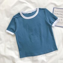 2020 Summer new Korean version Elegant Wind Pure Color 100 Hitch Student Woman Fashion Hit short sleeve round neck T-shirt blouse