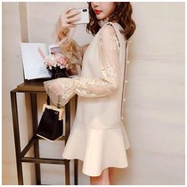 Spring and autumn new ladies Thin Hook Flowers Hollowed-out Inner Hitch Hooded Sweatshirt With Long Sleeve Collar Lace Jersey Undershirt