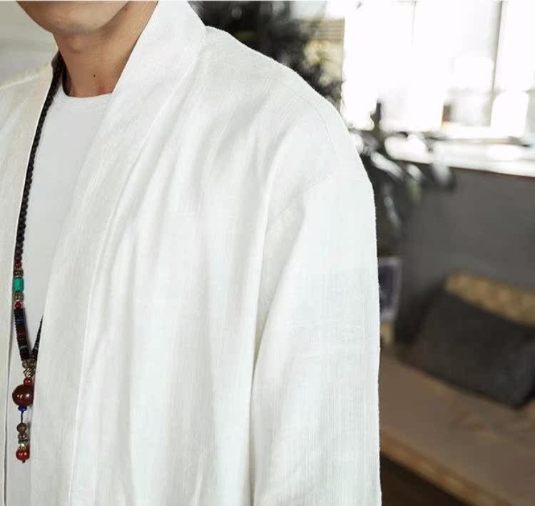 Áo khoác nam mùa thu cotton và vải lanh Trung Quốc thêu sóng gió Hanfu cardigan thanh niên cỡ lớn retro trang phục dân tộc những kiểu đồ bộ đẹp