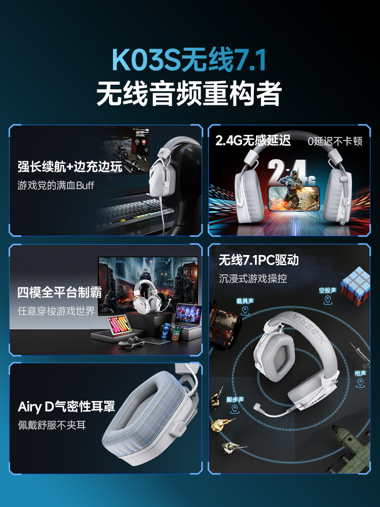 Siberia K03S Wireless 7.1 Version Gaming Headset Over-Ear Bluetooth E-Sports Headset for Computer