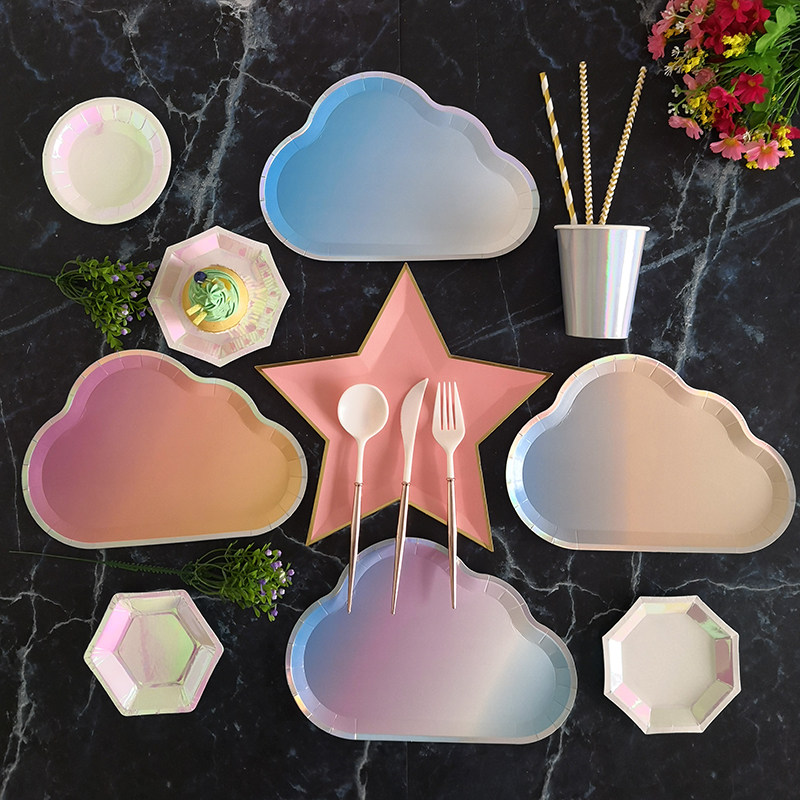 White Clouds Gradual Layer Disposable Party Paper Tray Birthday Holiday Wedding Wedding Ceremony Gathering Picnic Gatherings Picnic Camping Barbecue