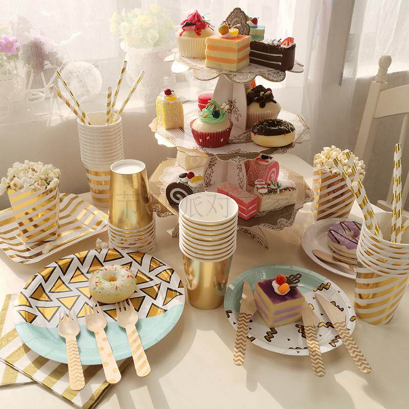 Disposable Birthday Cake Fork Tray Cutlery Sets Cutlery Hot Gold Processing Birthday Party Supplies