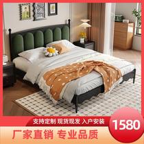 French light luxury soft bed solid wood wedding bed simple large bed retro style simple American double bedroom solid wood bed