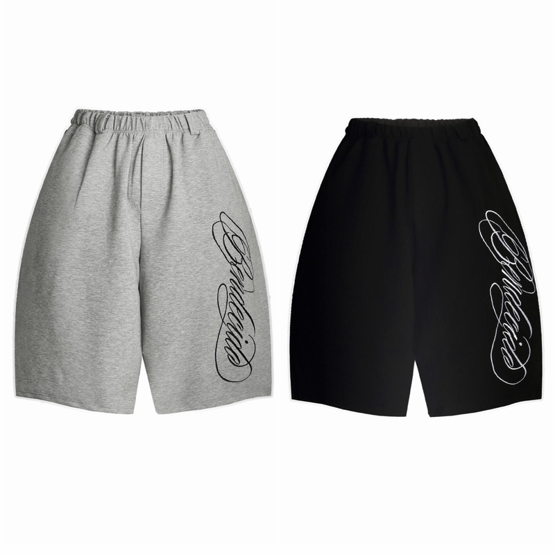 Yoelrey American Retro Letter Embroidery Solid Color Six-Point Pants Loose Wide-Leg Straight Casual Shorts for Men and Women