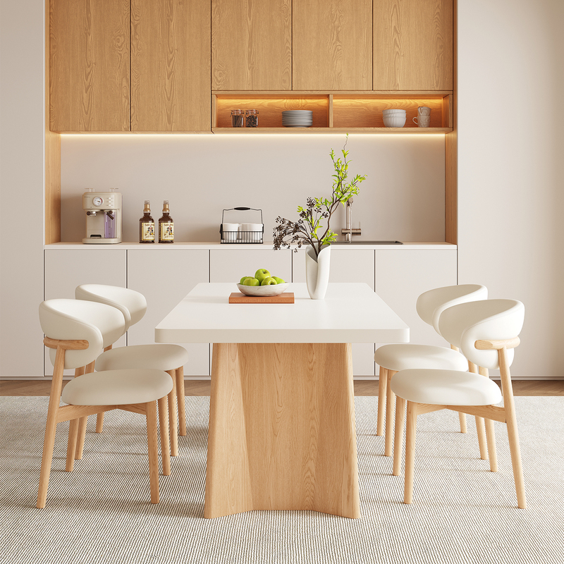 2025 New High-End Solid Wood and Stone Dining Table, Cream Style, Modern and Simple, Large-Sized Rectangular Household Dining Table
