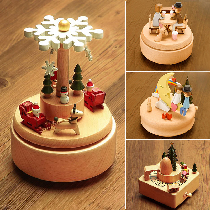 Christmas gift Music box Eight soundboxes wood for boys and girls Birthday Boutique Creative Children Carousel Lettering