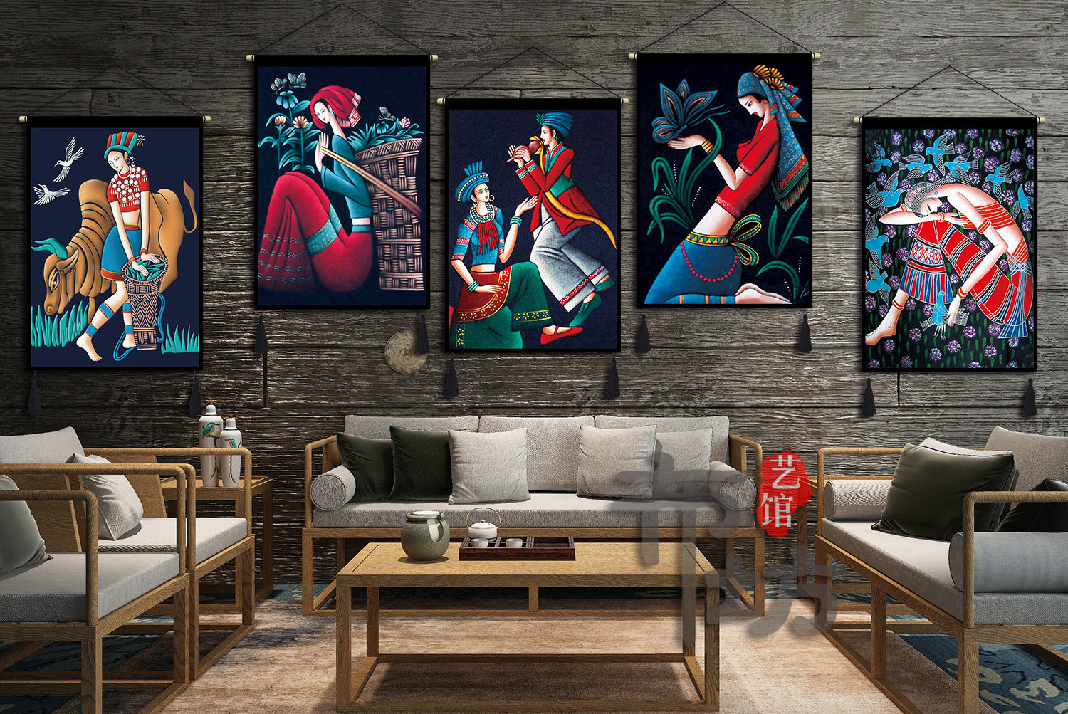 Гобелен 民宿装饰挂布民族风云南人物挂画旅馆酒店客栈卧室客厅布艺挂毯