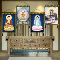 Buddha edge Buddha Guanyin Tathagata Hanging canvas art Living room Zhongtang Buddha Hall decorative painting Temple custom hanging cloth painting Tapestry