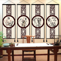 Chinese plum orchid Bamboo chrysanthemum fabric Hanging painting Study hanging cloth hanging curtain Bedroom living room background cloth Tapestry wall cloth decorative painting