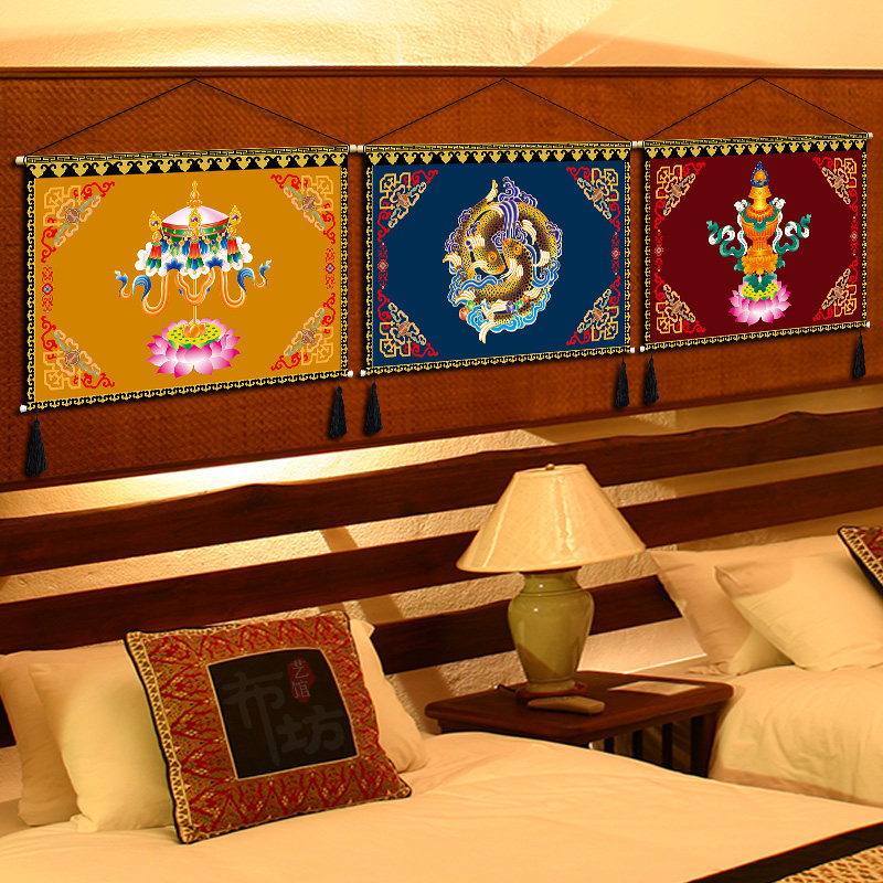 Banner Auspicious Eight Treasure Tibetan cloth Art hanging painting room bedside hanging cloth Minjuku hotel dining room background tapestry