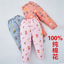 Baby handmade pure cotton cotton pants high waist boys and girls autumn and winter thickening warm leggings baby cotton clothes