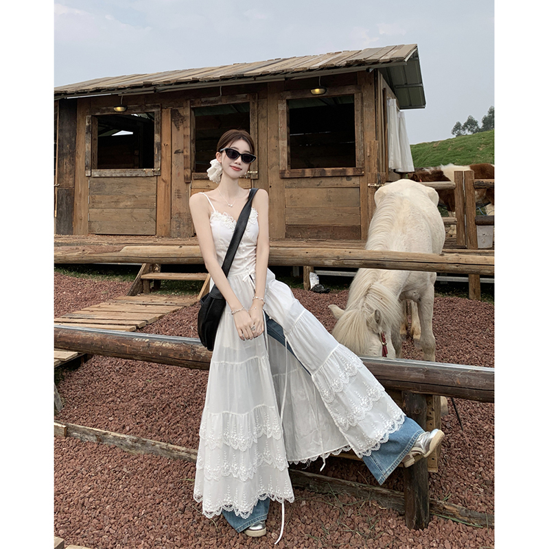 Xinjiang Saizimuh Lake, Yunnan Dali Travel Outfit, White Dress, Tingdal Dress, Dopamine Seaside Long Dress