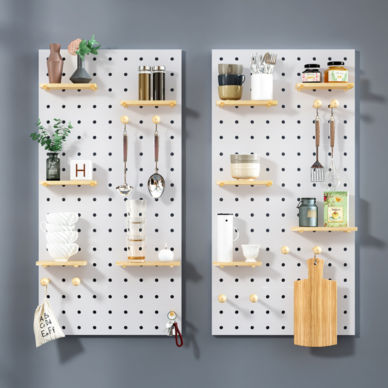 Solid wood hole board custom Nordic wood punch-free storage decoration background wall kitchen porch wall shelf