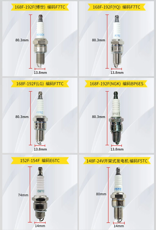 Phụ kiện máy phát điện động cơ xăng 168f170f190f bugi micro máy làm đất máy bơm nước máy đánh bóng vòi phun lửa f7tc bugi oto bugi ba chấu