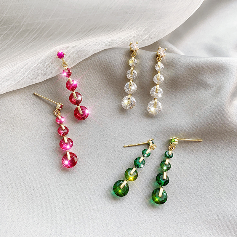 Light luxury high-end bright zircon earrings Korean simple temperament long tassel ear needle female sterling silver ear needle jewelry