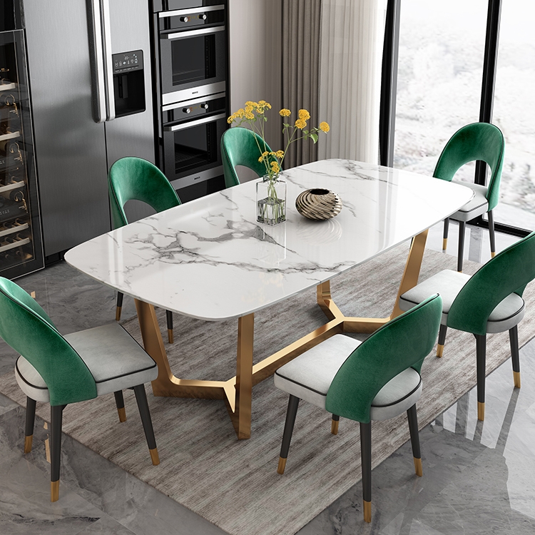 Light luxury marble dining table home small apartment table modern dining table and chair combination ins simple rectangular dining table
