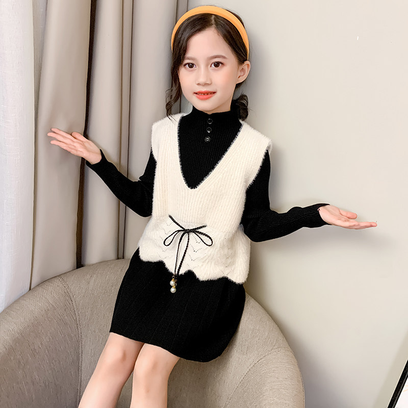Girls sweater suit skirt 2022 new western style dress children's autumn children's clothing princess skirt middle-aged children