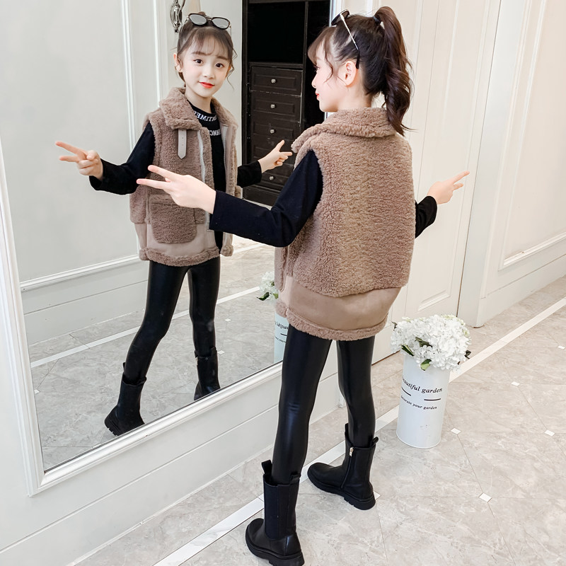 Girls autumn vest 2022 new Western style children's suit fur one lamb velvet vest autumn warm outer wear