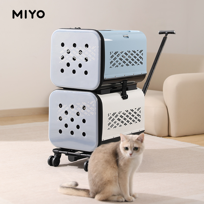 Miyo Pet Double-Layer Trolley Box Stroller Space Capsule Transparent Cat Travel Portable Suitcase Large Capacity