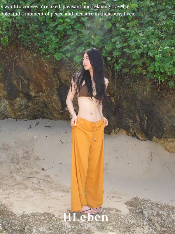 Lileben Orange Low-Waist Drawstring Casual Pants for Women Summer New Loose Straight-Leg Slimming Wide-Leg Pants Lileben Orange Low-Waist Drawstring Casual Pants for Women Summer New Loose Straight-Leg Slimming Wide-Leg Pants