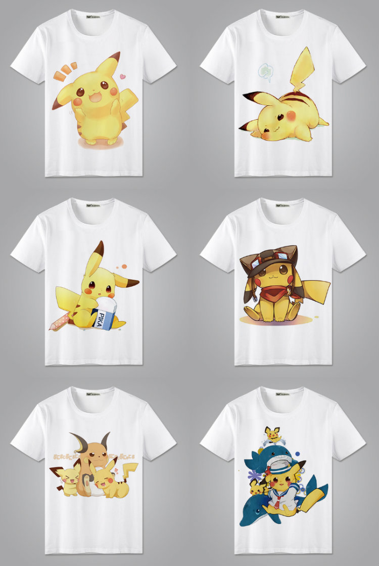 Pokemon Pokemon Pokémon Pikachu Phim Hoạt Hình Anime T-Shirt Nam và Nữ Sinh Viên Ngắn Tay Áo những hình dán cute