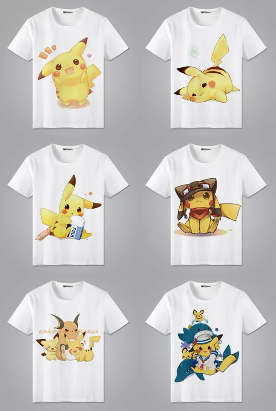 Pokemon Pokemon Pokémon Pikachu Phim Hoạt Hình Anime T-Shirt Nam và Nữ Sinh Viên Ngắn Tay Áo hoạt hình dán