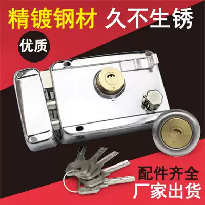 Home door American simple surface mounted Chinese style old lock core alloy door lock Old steel and wooden door courtyard anti-theft lock
