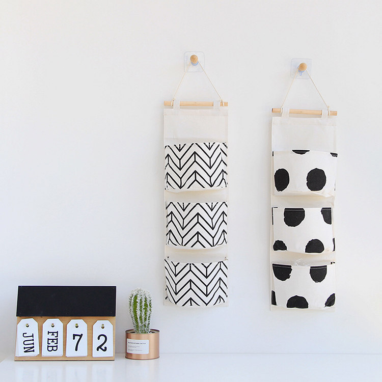 Waterproof cotton linen cloth containing three layers of hanging pocket door rear suspension placing bag Dressing Room Cloth Art Debris storage bag