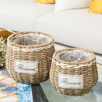 Desktop succulent flower pots straw woven flower baskets rattan baskets living room dry flower arrangements flower arrangements woven bamboo baskets