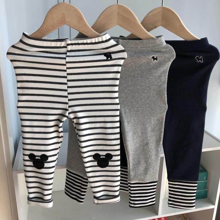 90-140 Spring and autumn models Han version of children Wear Girl Grinding Brush Striped Inside Hitch Pants Male baby Children's elastic long pants