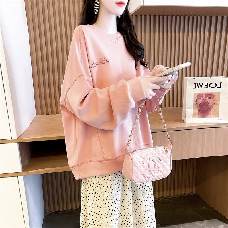 Pregnant women spring and autumn embroidered letters small fresh long-sleeved thin thick cotton T women's early autumn 2021 lazy wind round neck top