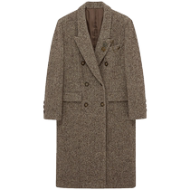 dzzit herringbone pattern coat jacket autumn and winter new retro Maillard badge brooch design for women