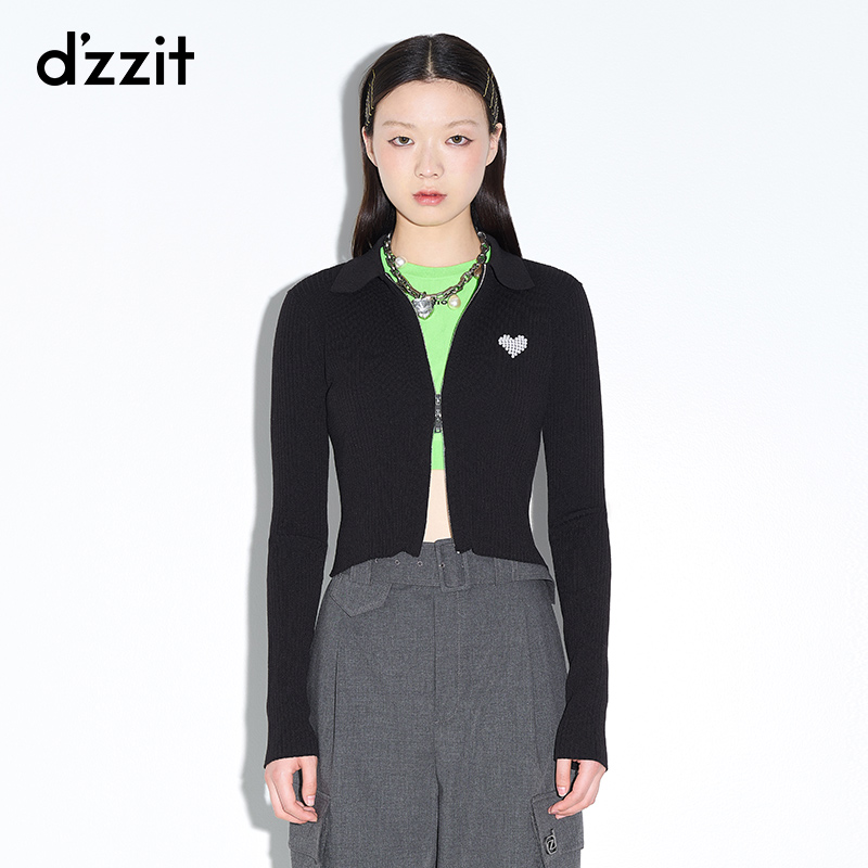 dzzit Disu spring and summer counter new zipper knitted short casual small love cardigan female 3D4E5501A