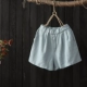 Mùa hè 2019 mới văn học co giãn cao eo cotton và quần short vải lanh phụ nữ lỏng lẻo thường xuyên cotton mỏng chân rộng quần - Quần short