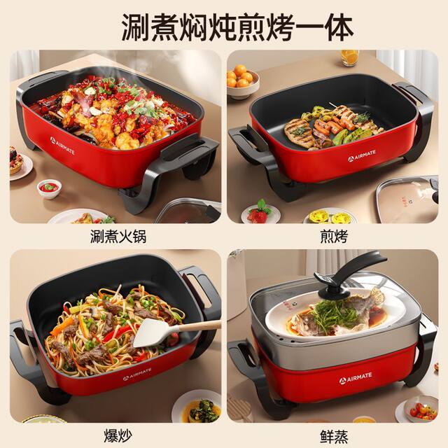 Airmate Electric Cooker, Electric Steamer, Multi-Functional Electric Pot, All-In-One Pot for Steaming, Cooking, Frying and Grilling, Electric Hot Pot, Dormitory Pot, Multi-Functional Pot