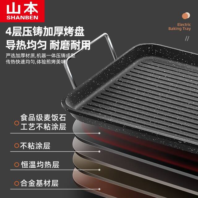Yamamoto's New Electric Grill Pan, Korean-Style Electric Barbecue Grill, Electric Hot Pot, Household Non-Stick Electric Grill, Smokeless Iron Plate Barbecue