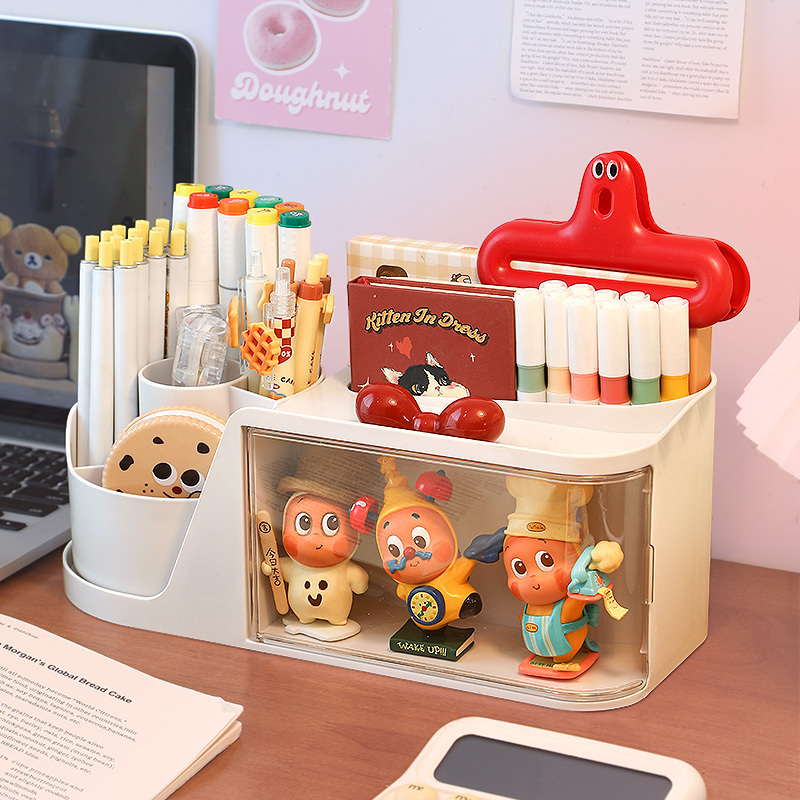 Desktop Storage Box, Pen Holder, Book Stand, Two-In-One Office Organization Tool, Workstation Blind Box, Figurine Storage Display Rack