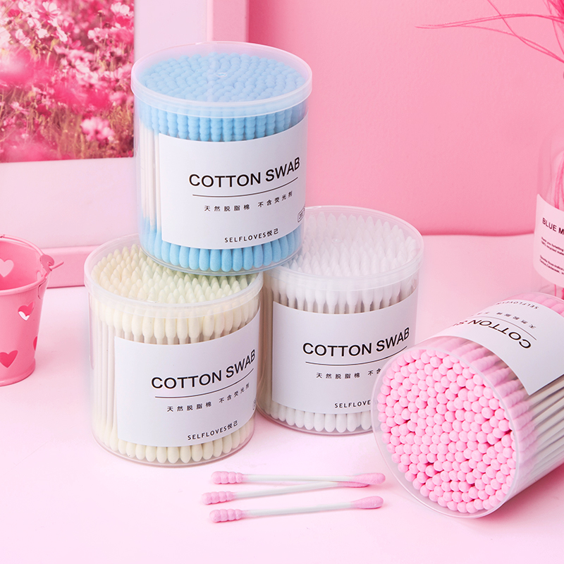 Teenage Girl Hearts Double Head Makeup Cotton Baton Cotton Stick Cotton Degreased Cotton Sanitised Disposable Pointed Out of Ears Face