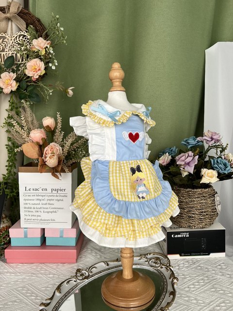 ຕົ້ນສະບັບ handmade pet dog clothes Lolita Alice Princess dress British short silver gradient Ragdoll cat skirt