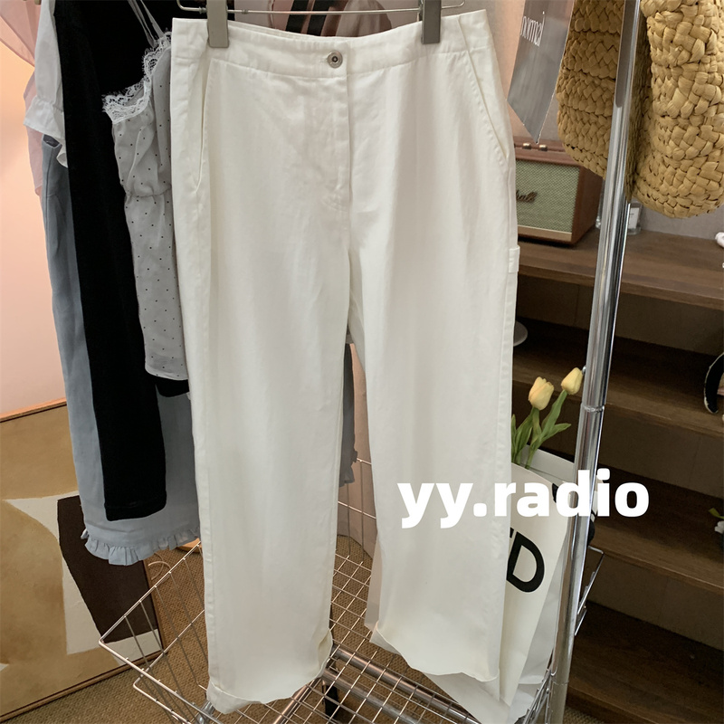 Korean 2026 Summer New White High-Waisted Straight-Leg Pants for Women, Loose Fit, Slimming, Versatile Casual Long Pants with a Relaxed Feel Korean 2026 Summer New White High-Waisted Straight-Leg Pants for Women, Loose Fit, Slimming, Versatile Casual Long Pants with a Relaxed Feel